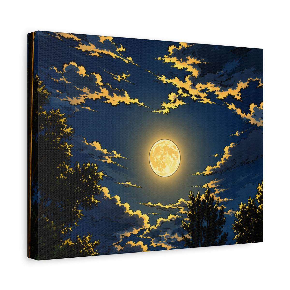 Moonlit Night Canvas Wall Art — Full Moon Sky Matte Stretched Print