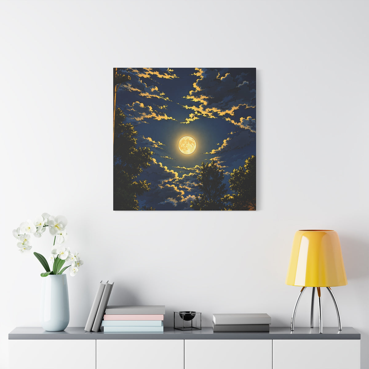 Moonlit Night Canvas Wall Art — Full Moon Sky Matte Stretched Print