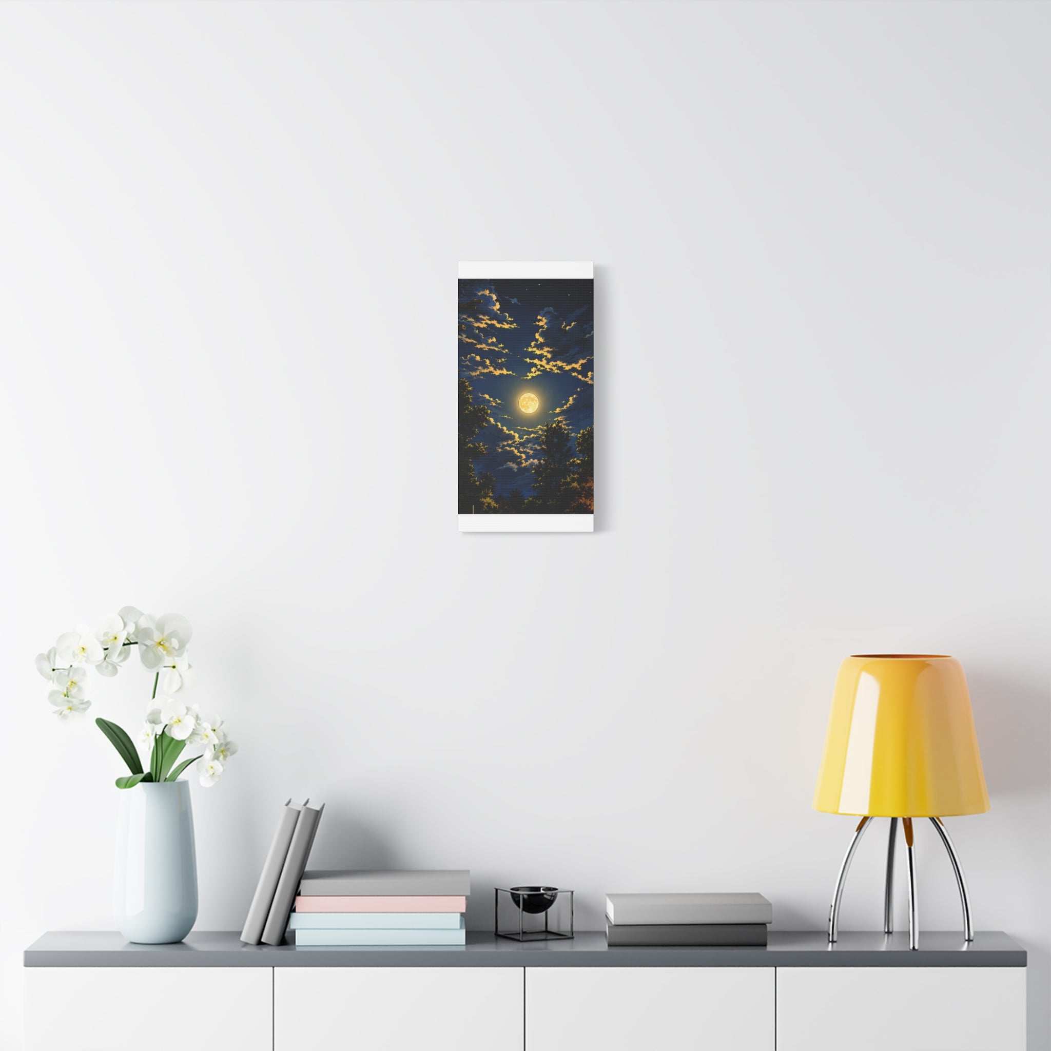 Moonlit Night Canvas Wall Art — Full Moon Sky Matte Stretched Print