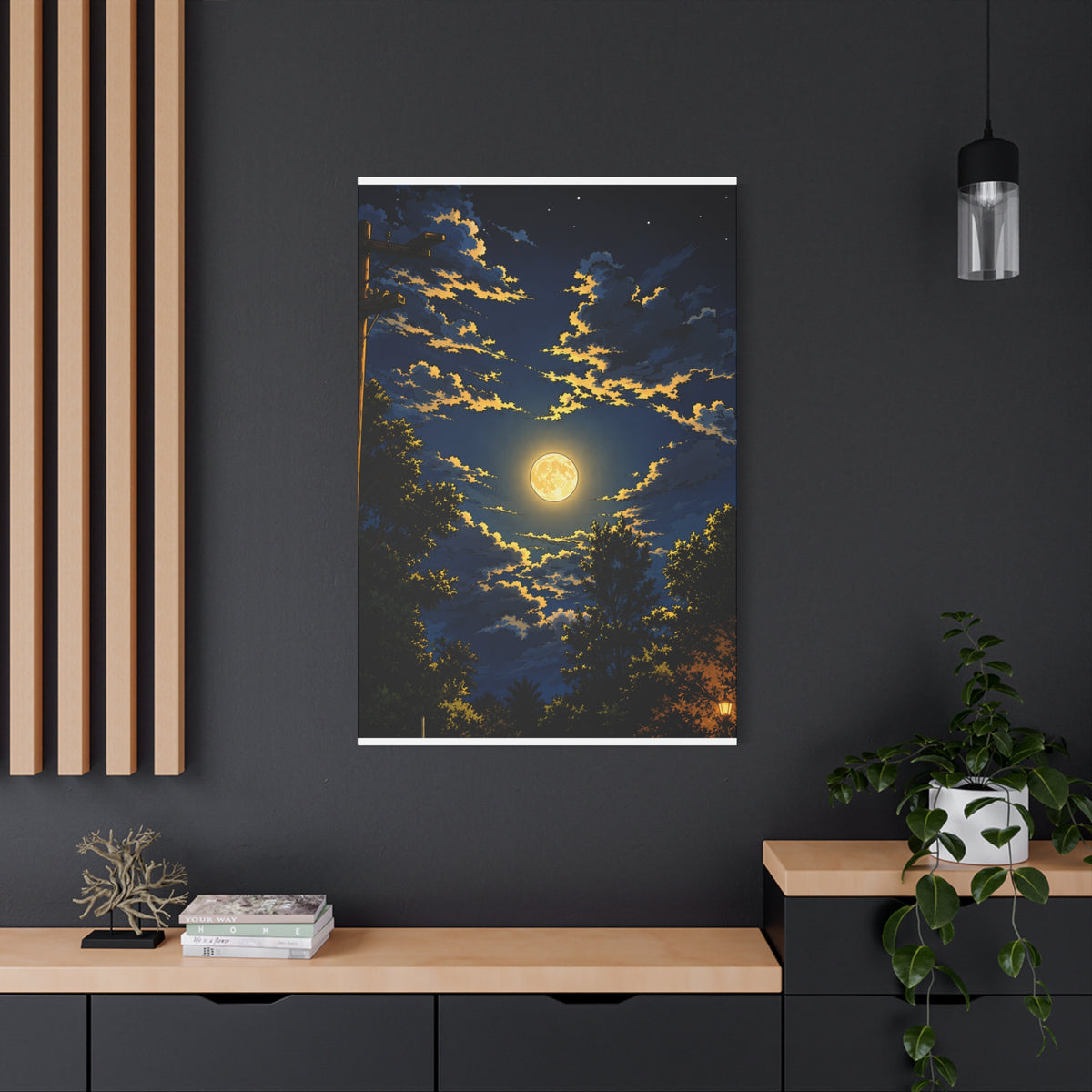 Moonlit Night Canvas Wall Art — Full Moon Sky Matte Stretched Print