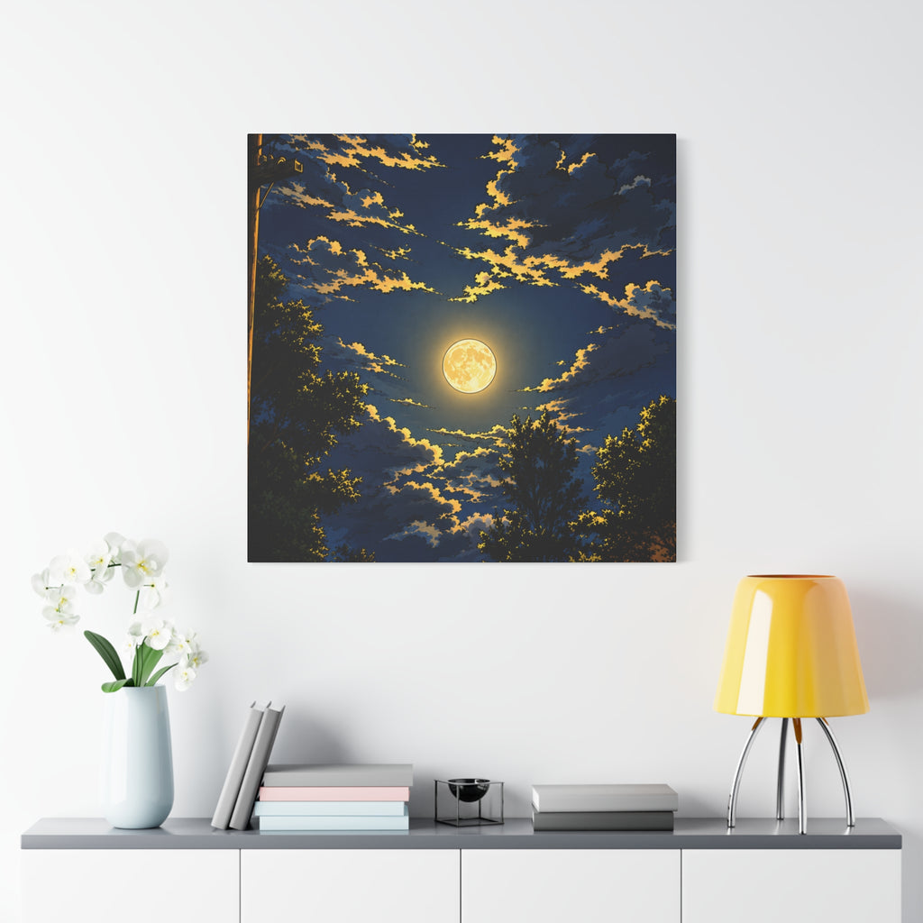 Moonlit Night Canvas Wall Art — Full Moon Sky Matte Stretched Print