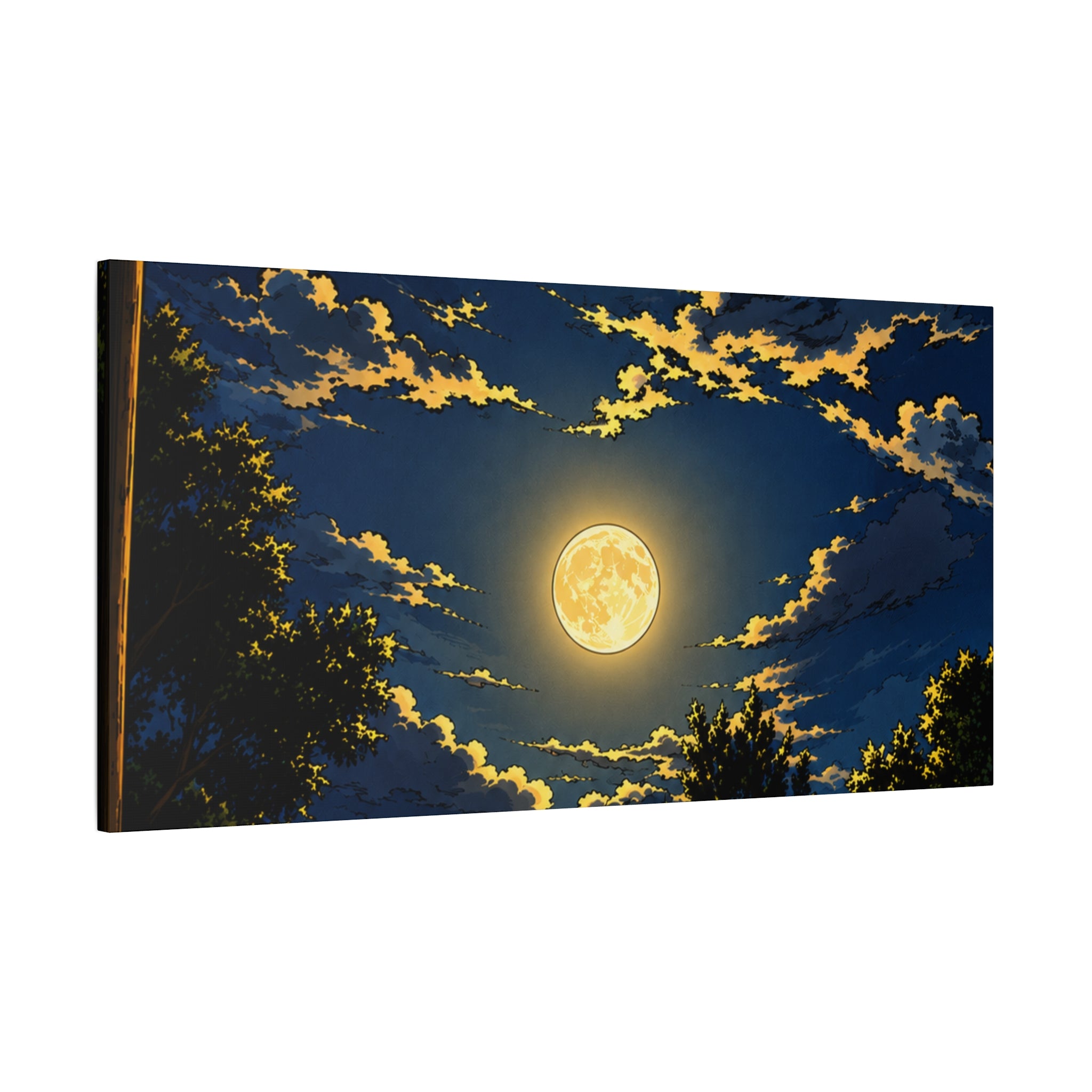 Moonlit Night Canvas Wall Art — Full Moon Sky Matte Stretched Print