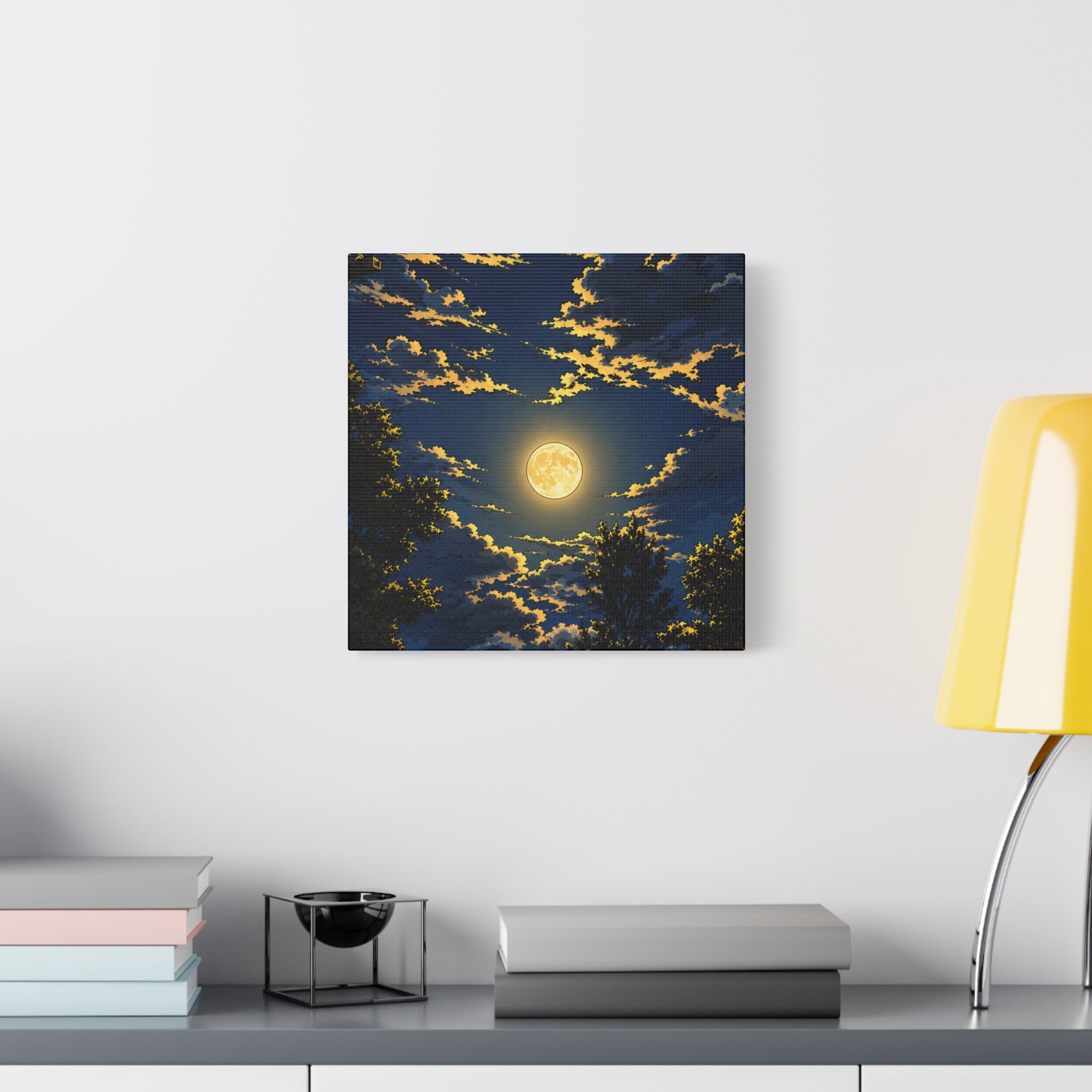 Moonlit Night Canvas Wall Art — Full Moon Sky Matte Stretched Print