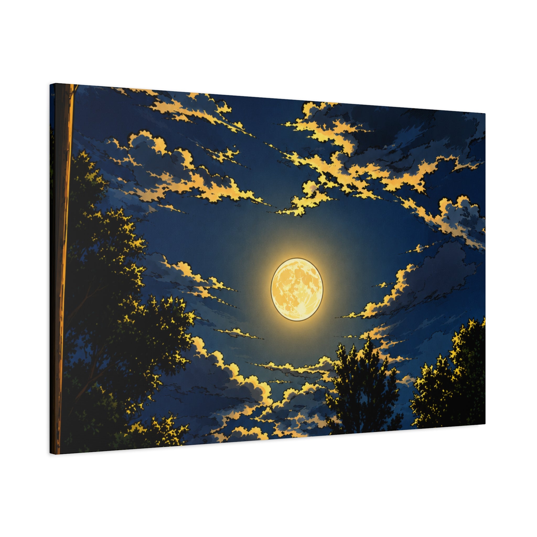 Moonlit Night Canvas Wall Art — Full Moon Sky Matte Stretched Print