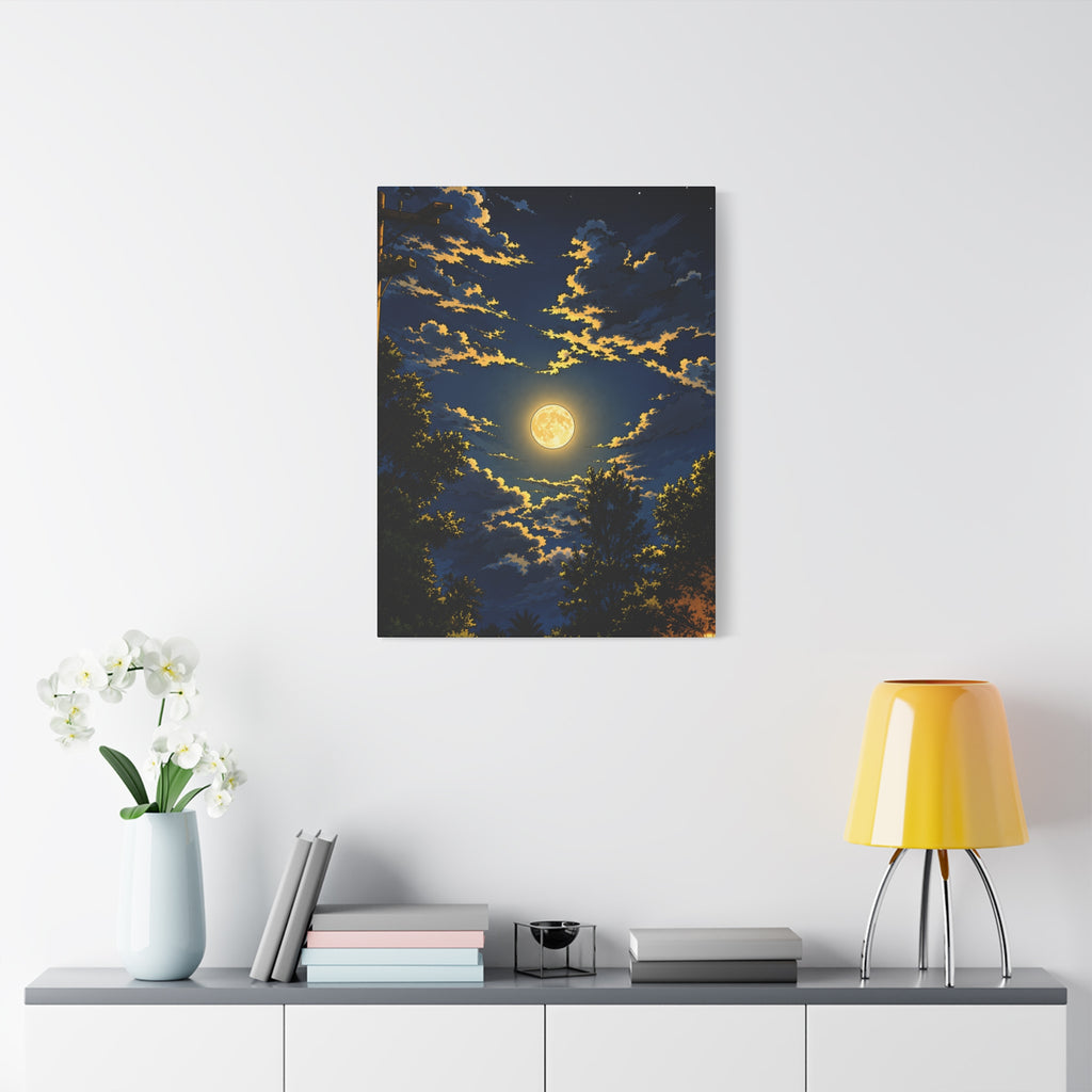 Moonlit Night Canvas Wall Art — Full Moon Sky Matte Stretched Print