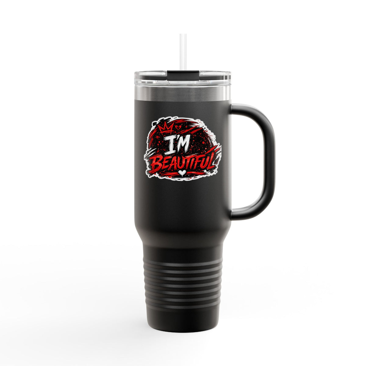40oz Insulated Travel Mug – “I’m Beautiful” Graphic Thermal Tumbler