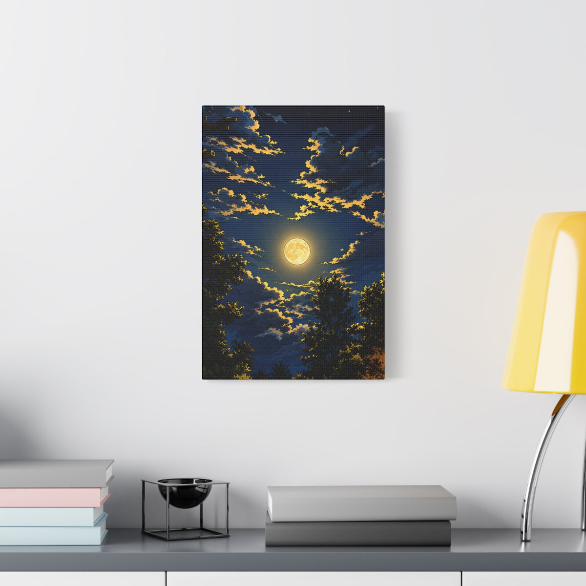 Moonlit Night Canvas Wall Art — Full Moon Sky Matte Stretched Print