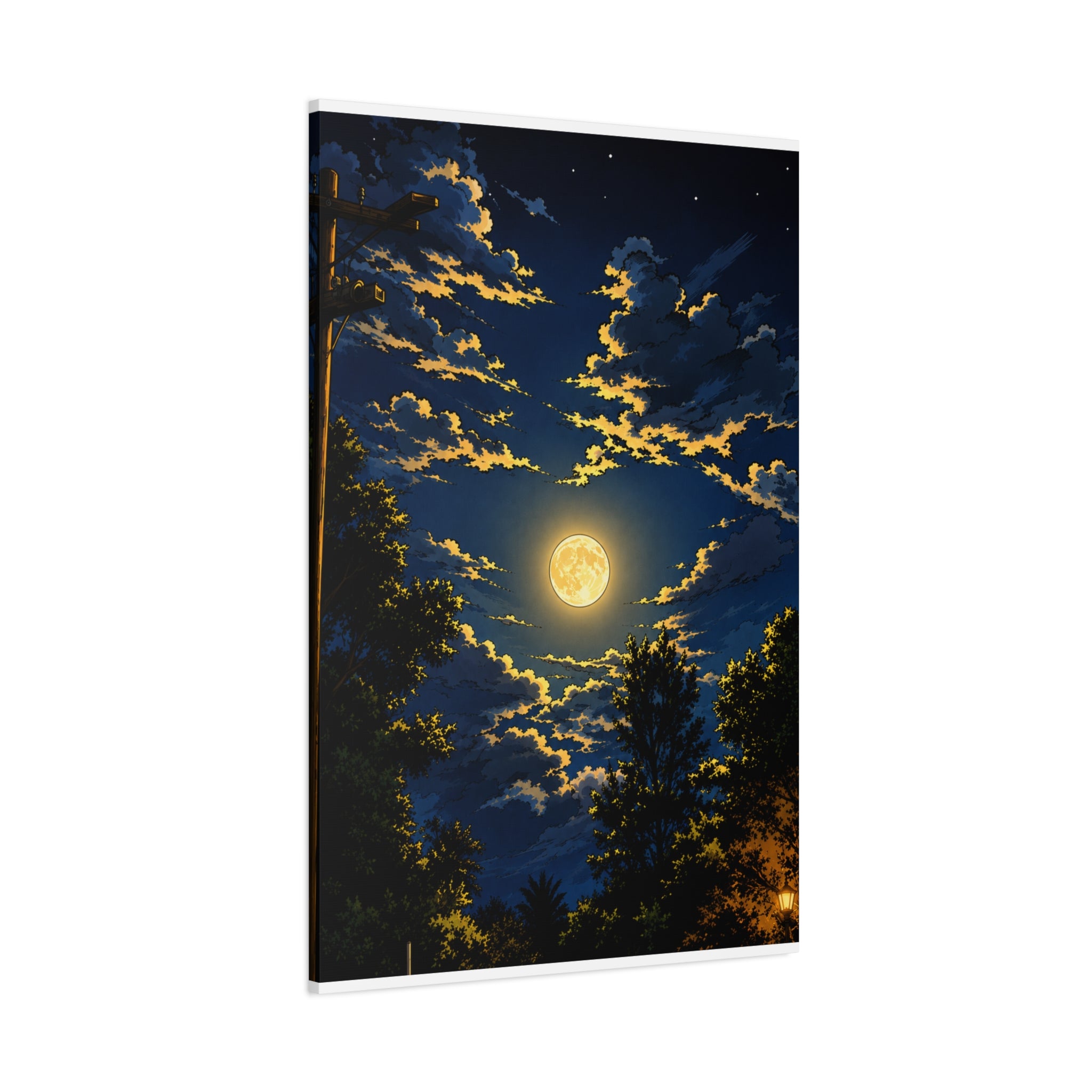 Moonlit Night Canvas Wall Art — Full Moon Sky Matte Stretched Print