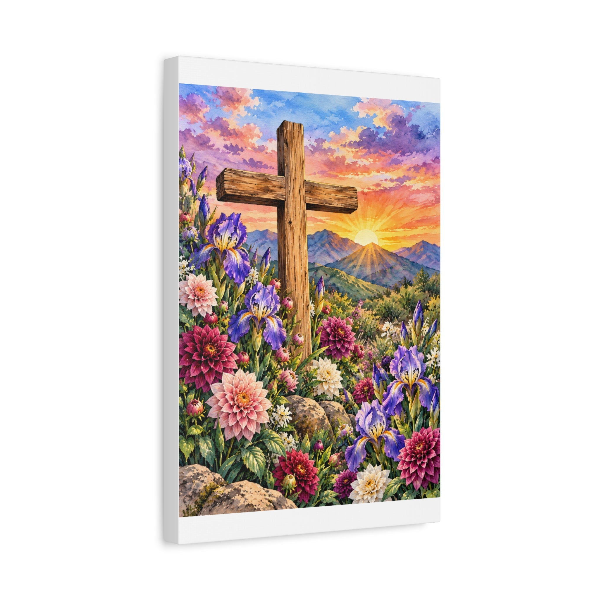 Sunrise Cross Canvas Wall Art — Floral Christian Decor