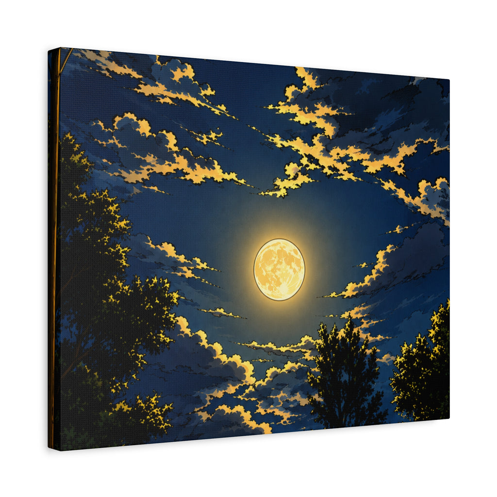 Moonlit Night Canvas Wall Art — Full Moon Sky Matte Stretched Print