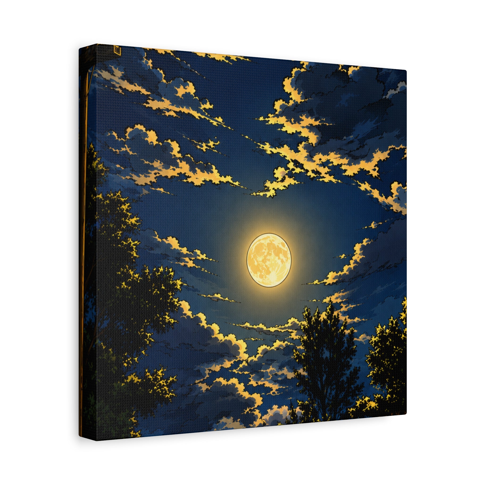 Moonlit Night Canvas Wall Art — Full Moon Sky Matte Stretched Print