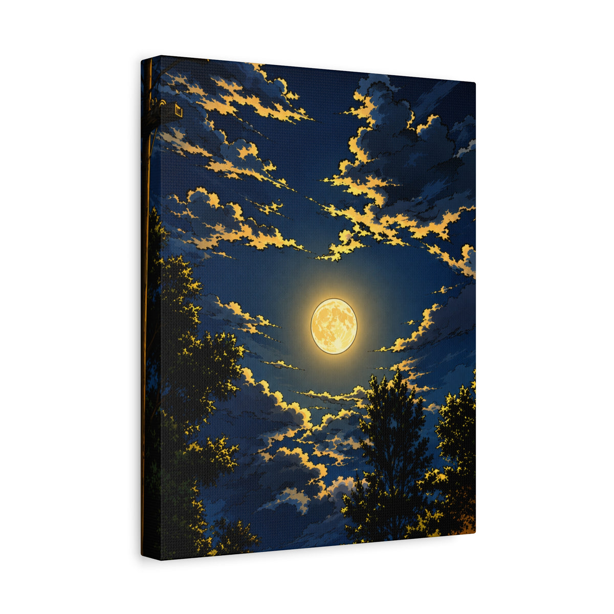 Moonlit Night Canvas Wall Art — Full Moon Sky Matte Stretched Print