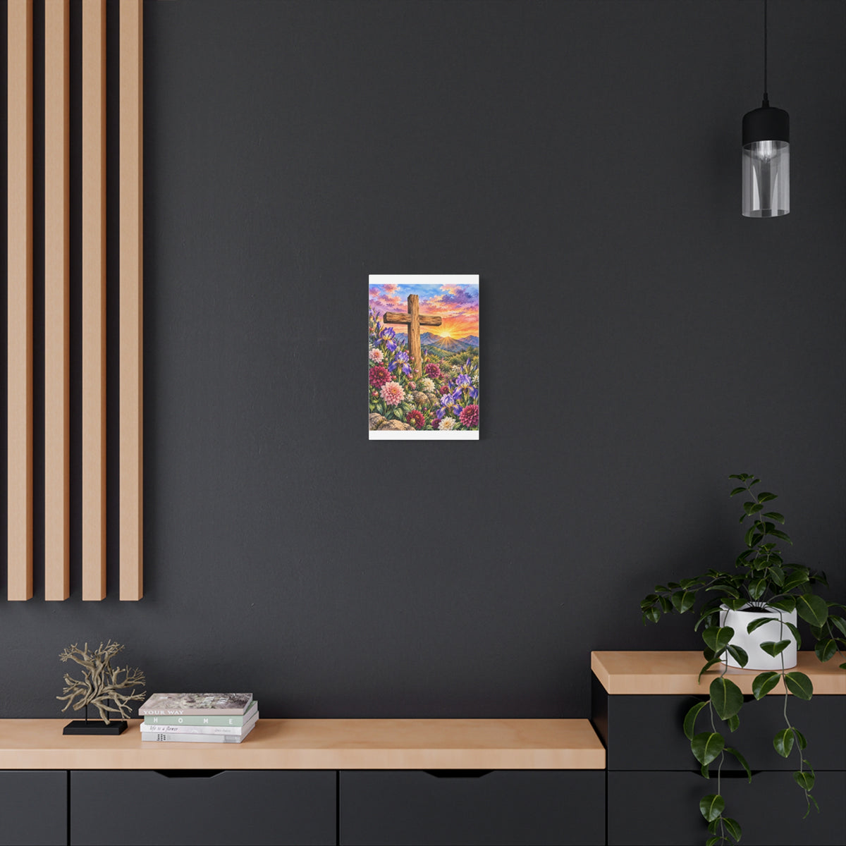 Sunrise Cross Canvas Wall Art — Floral Christian Decor
