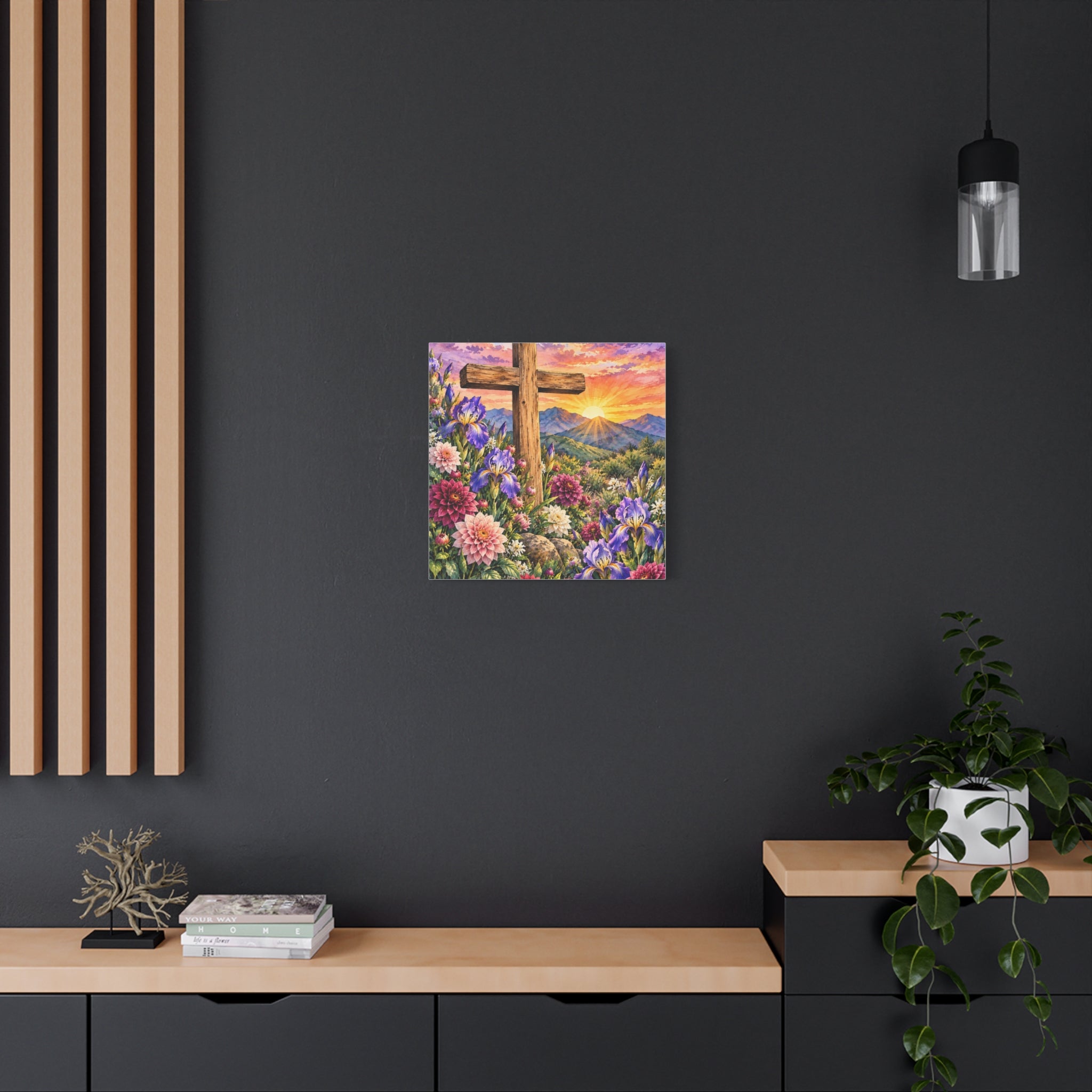 Sunrise Cross Canvas Wall Art — Floral Christian Decor