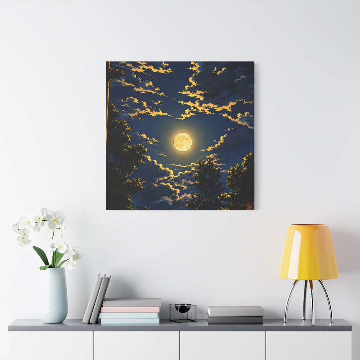 Moonlit Night Canvas Wall Art — Full Moon Sky Matte Stretched Print