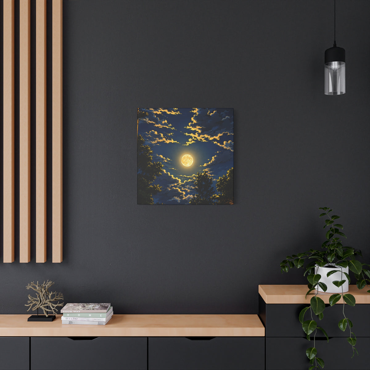 Moonlit Night Canvas Wall Art — Full Moon Sky Matte Stretched Print
