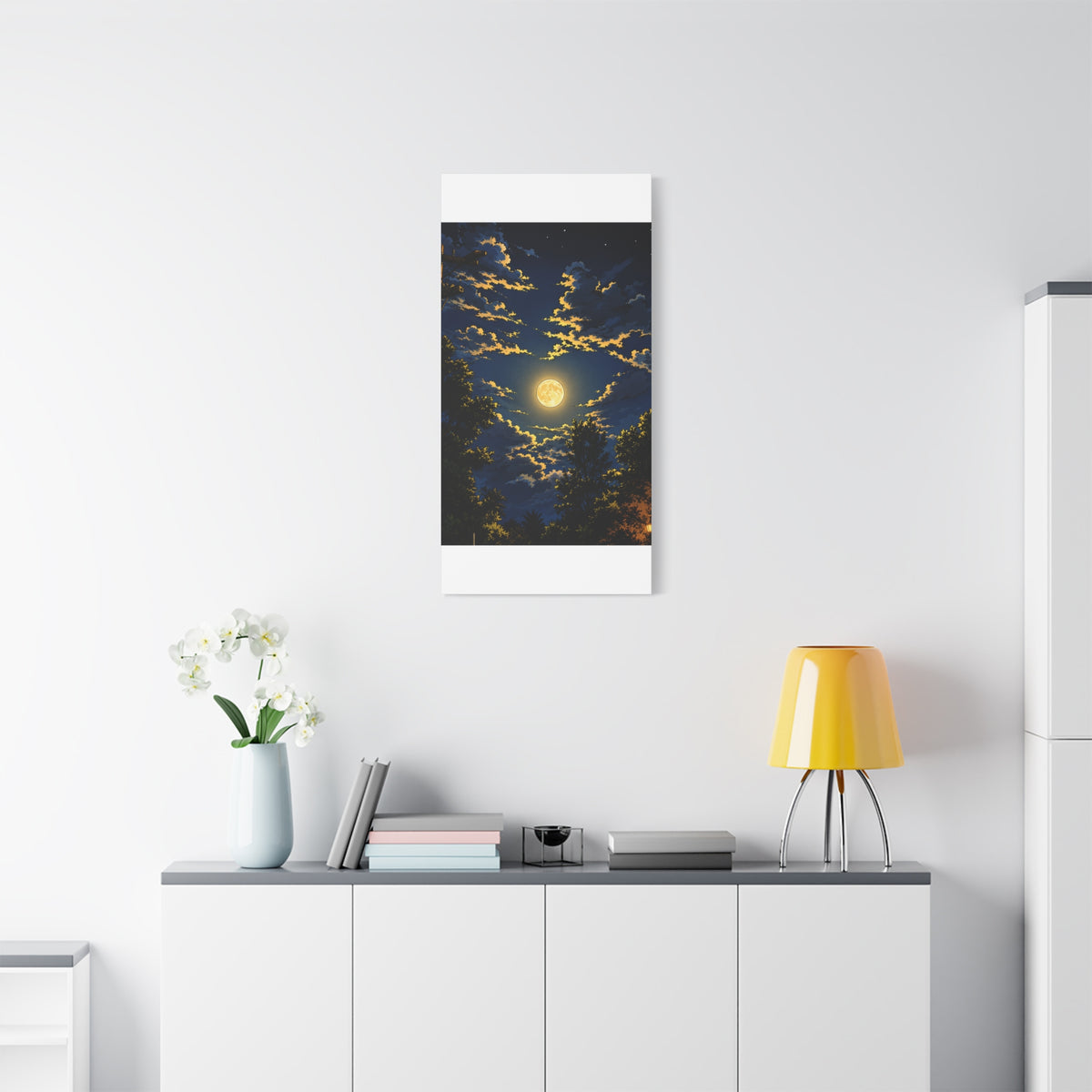 Moonlit Night Canvas Wall Art — Full Moon Sky Matte Stretched Print
