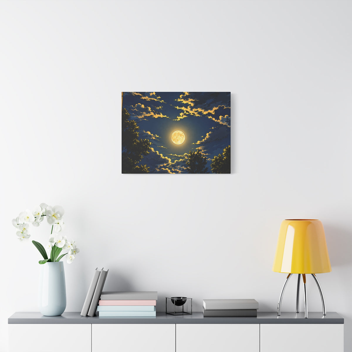 Moonlit Night Canvas Wall Art — Full Moon Sky Matte Stretched Print