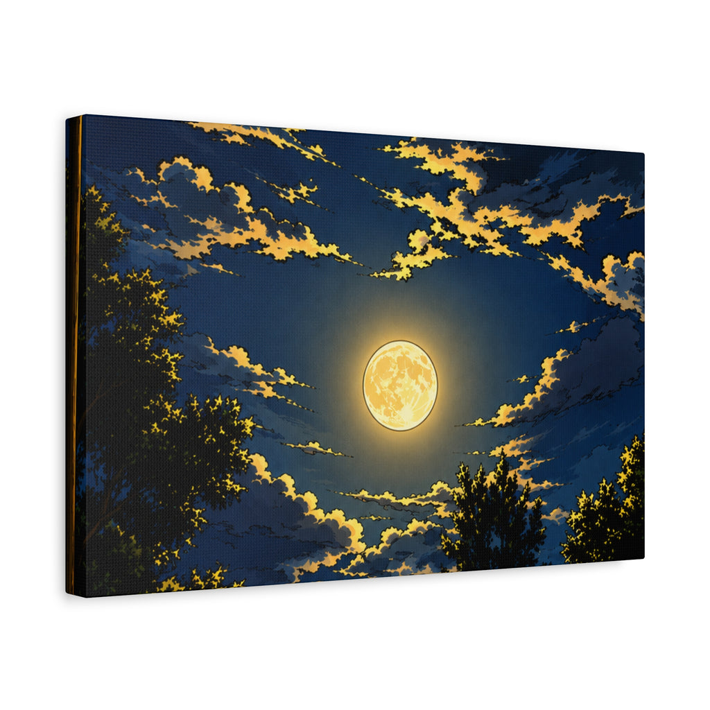 Moonlit Night Canvas Wall Art — Full Moon Sky Matte Stretched Print