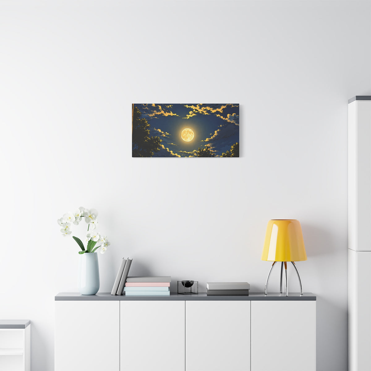 Moonlit Night Canvas Wall Art — Full Moon Sky Matte Stretched Print