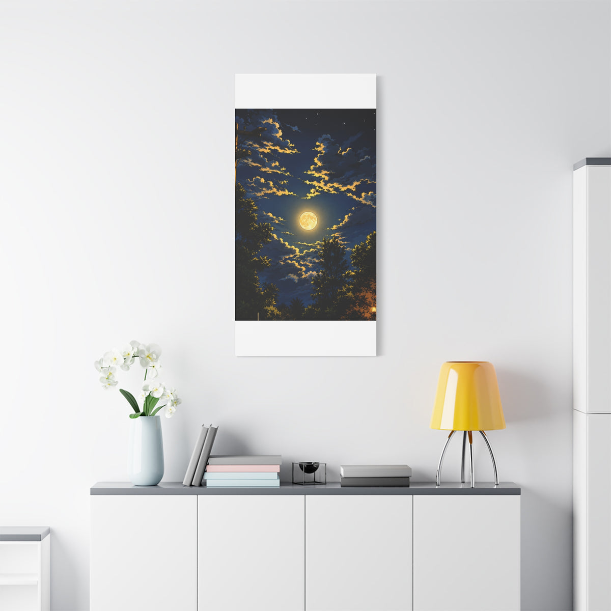 Moonlit Night Canvas Wall Art — Full Moon Sky Matte Stretched Print
