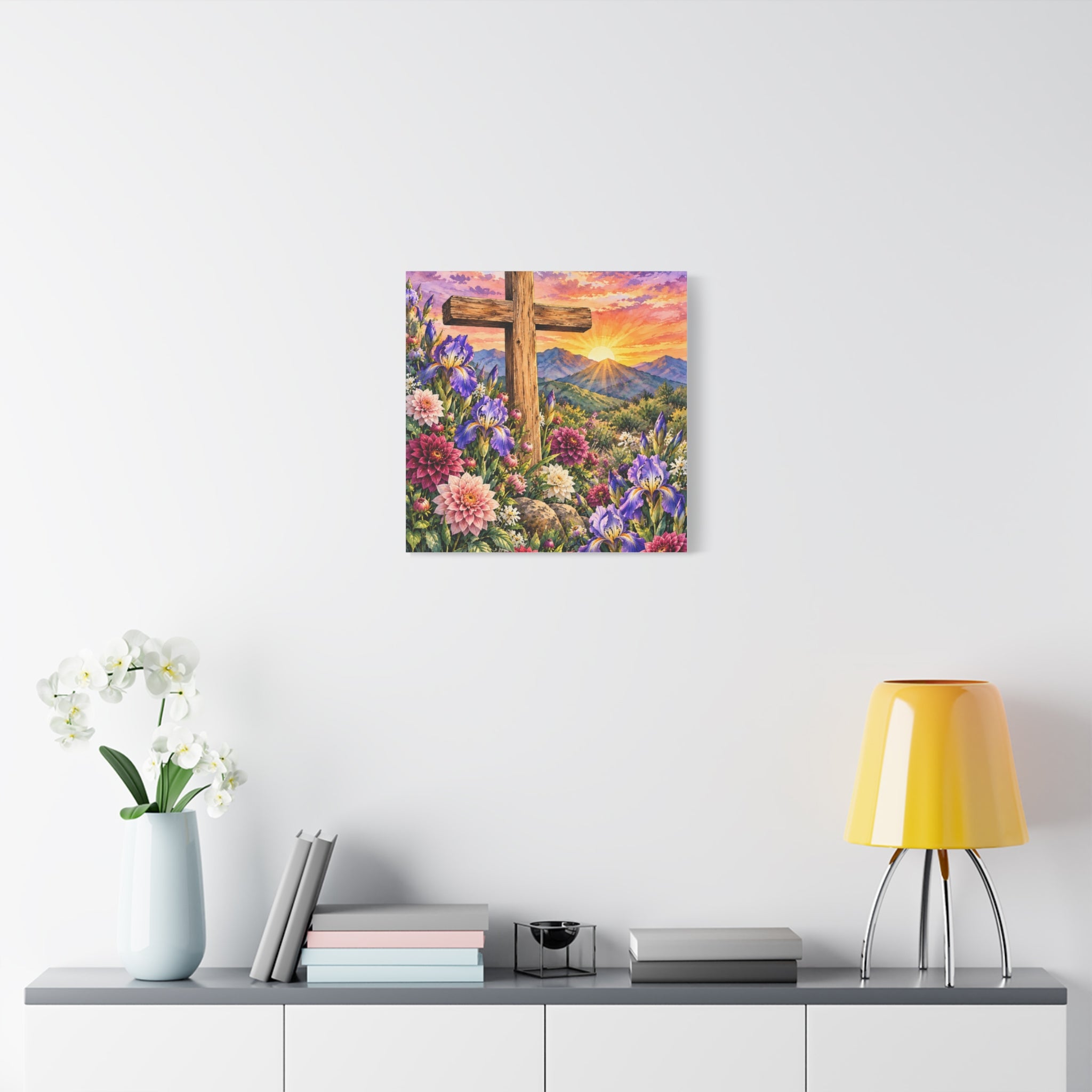 Sunrise Cross Canvas Wall Art — Floral Christian Decor