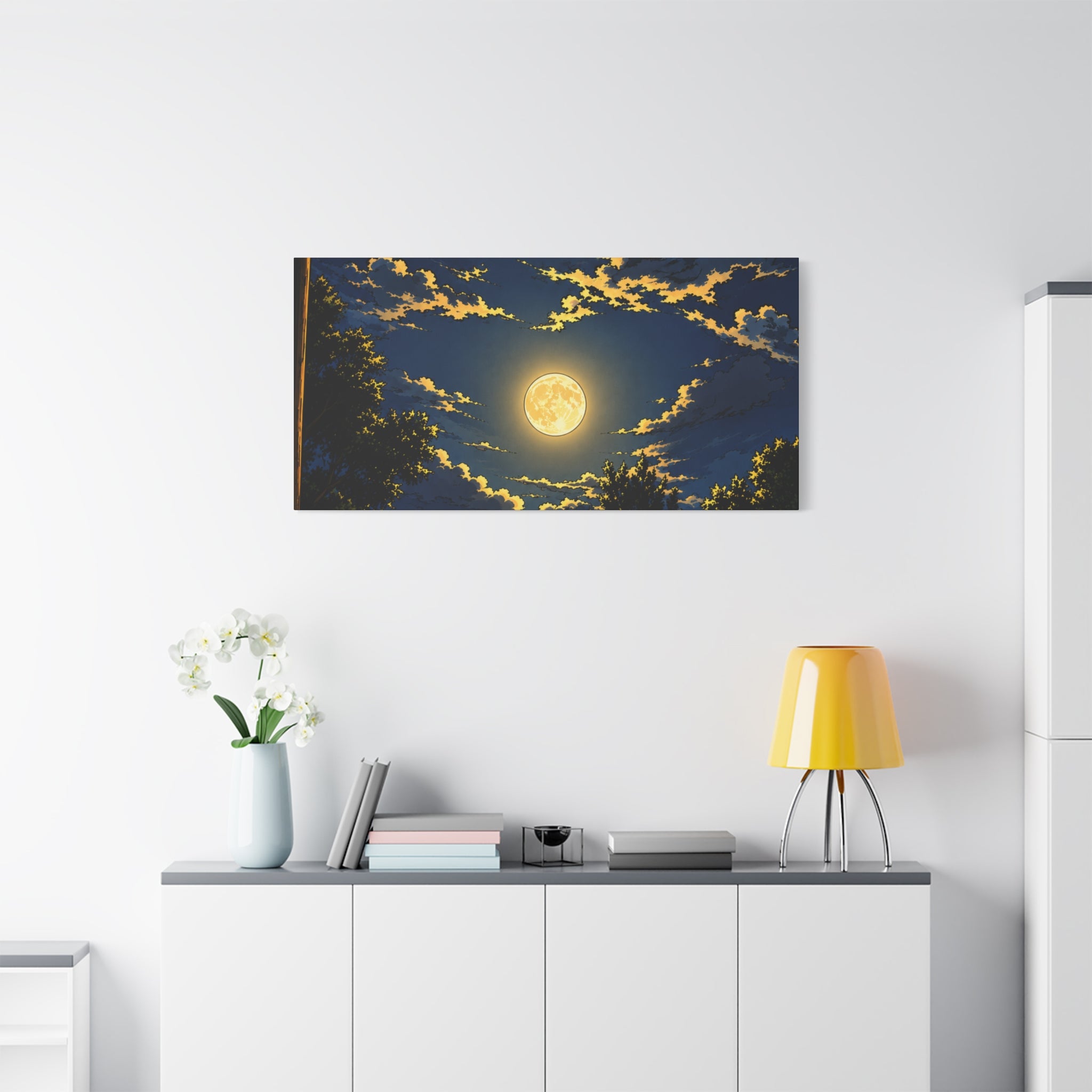Moonlit Night Canvas Wall Art — Full Moon Sky Matte Stretched Print