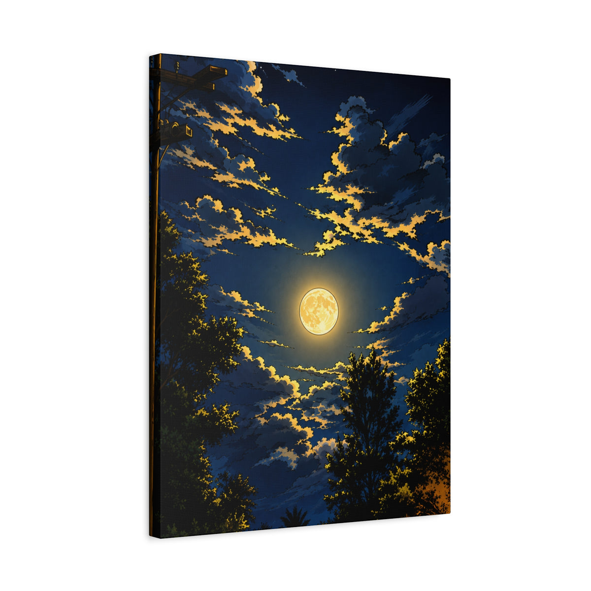 Moonlit Night Canvas Wall Art — Full Moon Sky Matte Stretched Print