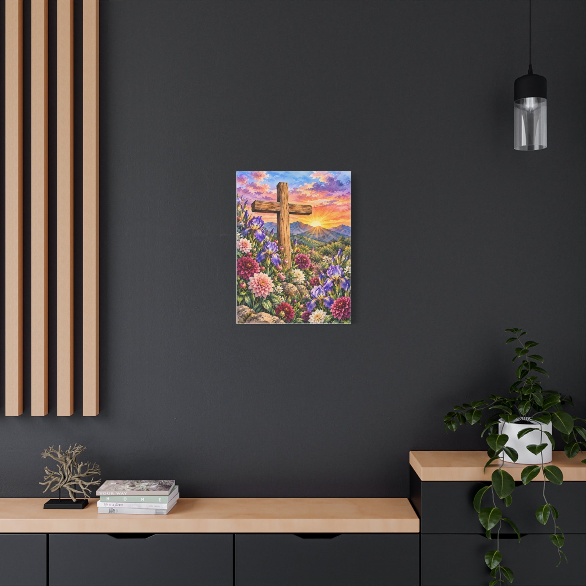 Sunrise Cross Canvas Wall Art — Floral Christian Decor