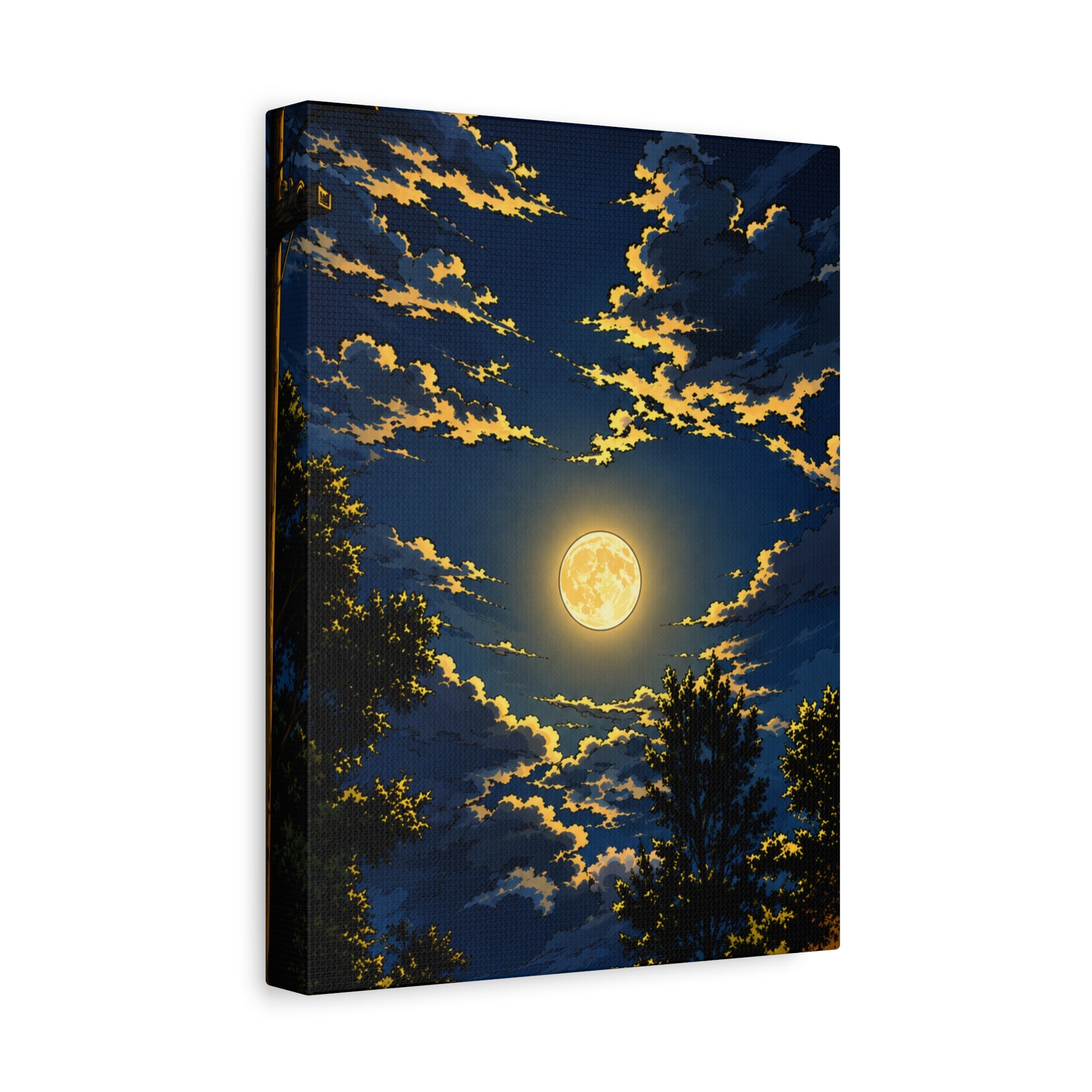 Moonlit Night Canvas Wall Art — Full Moon Sky Matte Stretched Print