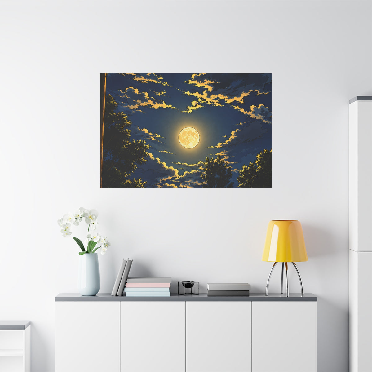 Moonlit Night Canvas Wall Art — Full Moon Sky Matte Stretched Print