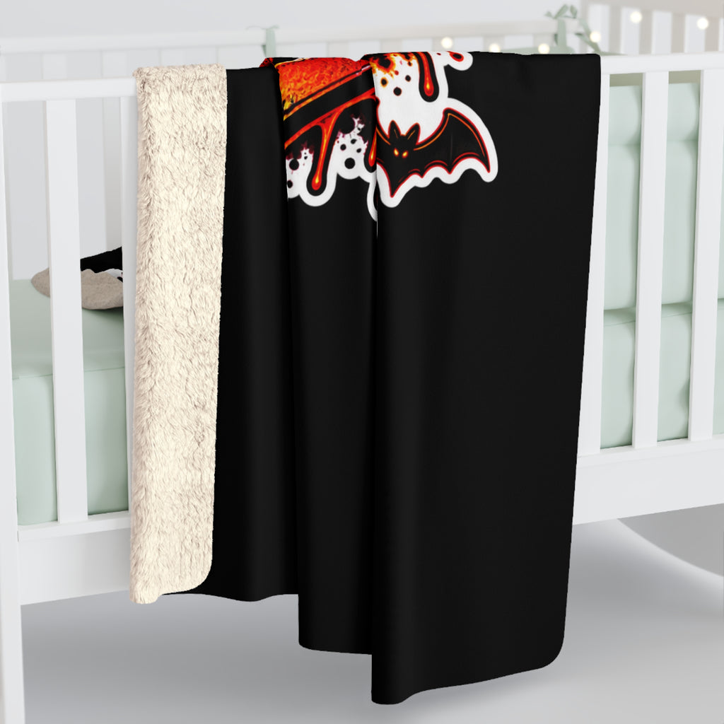 Spooky Boy Sherpa Blanket — Gothic Skull & Flames Cozy Throw