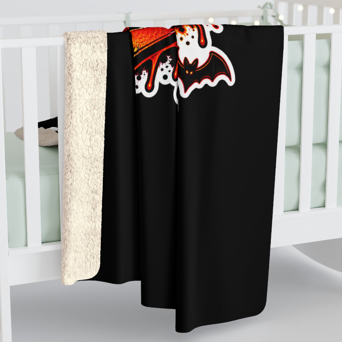 Spooky Boy Sherpa Blanket — Gothic Skull & Flames Cozy Throw