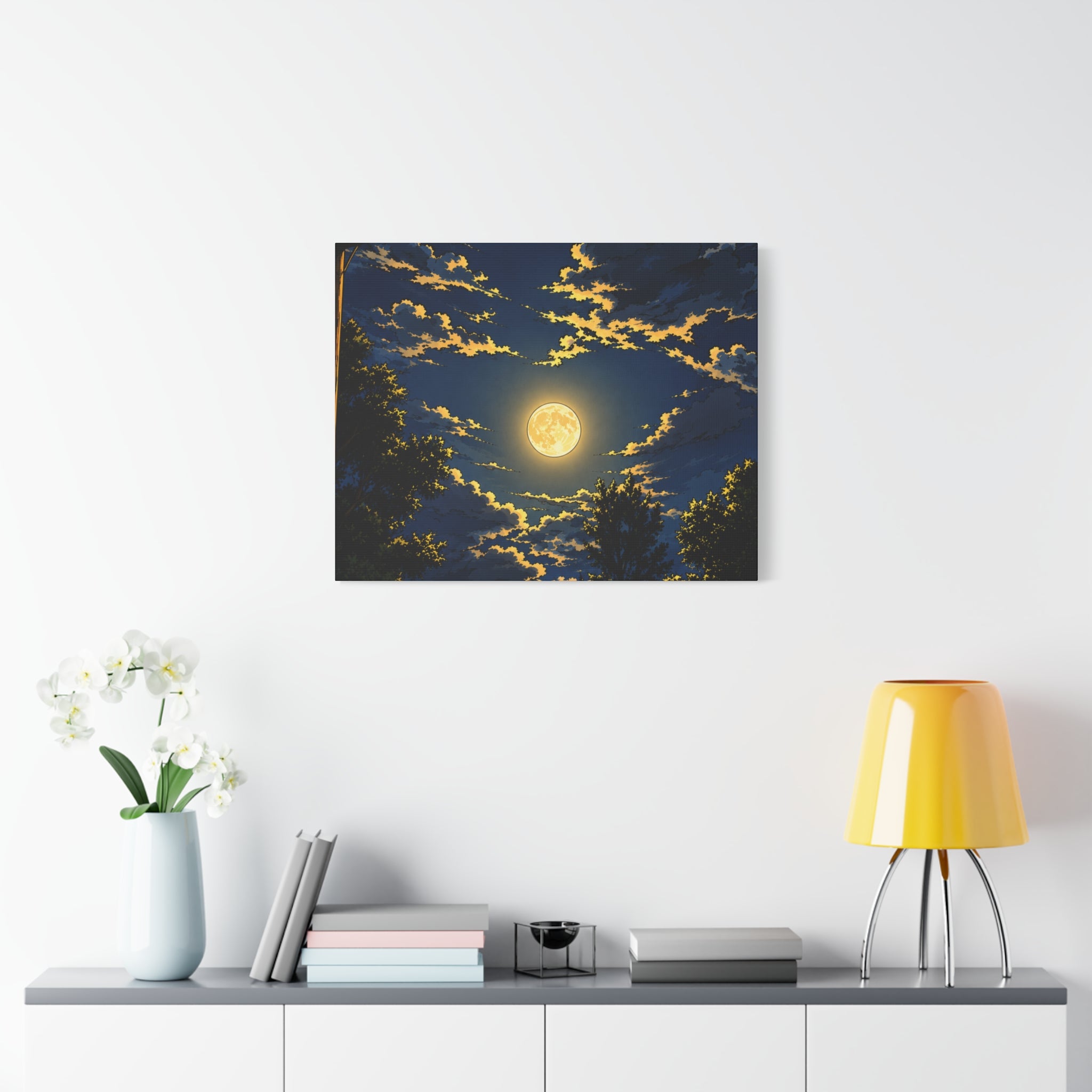 Moonlit Night Canvas Wall Art — Full Moon Sky Matte Stretched Print