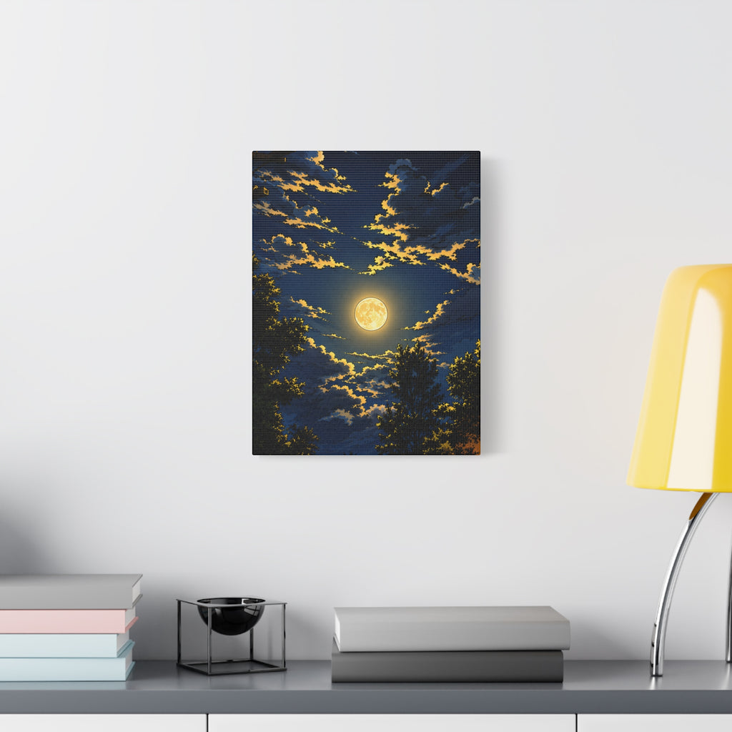 Moonlit Night Canvas Wall Art — Full Moon Sky Matte Stretched Print