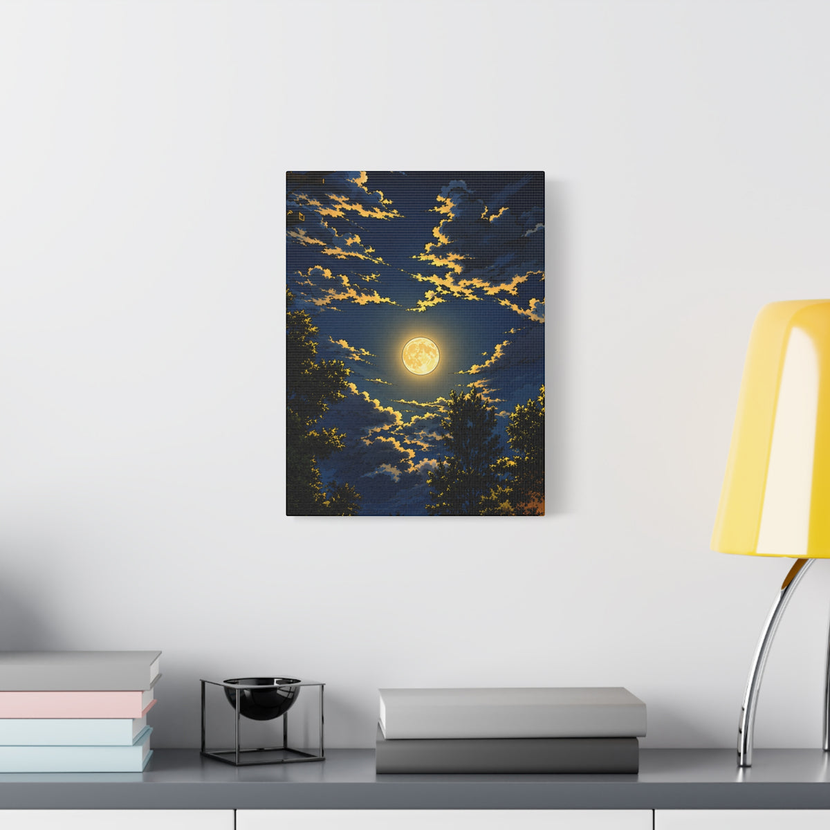 Moonlit Night Canvas Wall Art — Full Moon Sky Matte Stretched Print