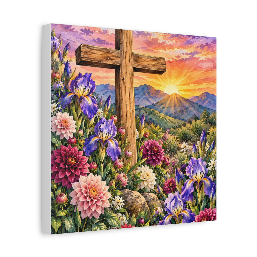 Sunrise Cross Canvas Wall Art — Floral Christian Decor