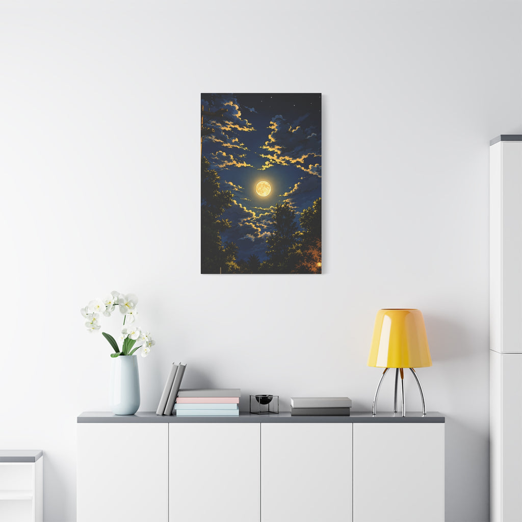 Moonlit Night Canvas Wall Art — Full Moon Sky Matte Stretched Print