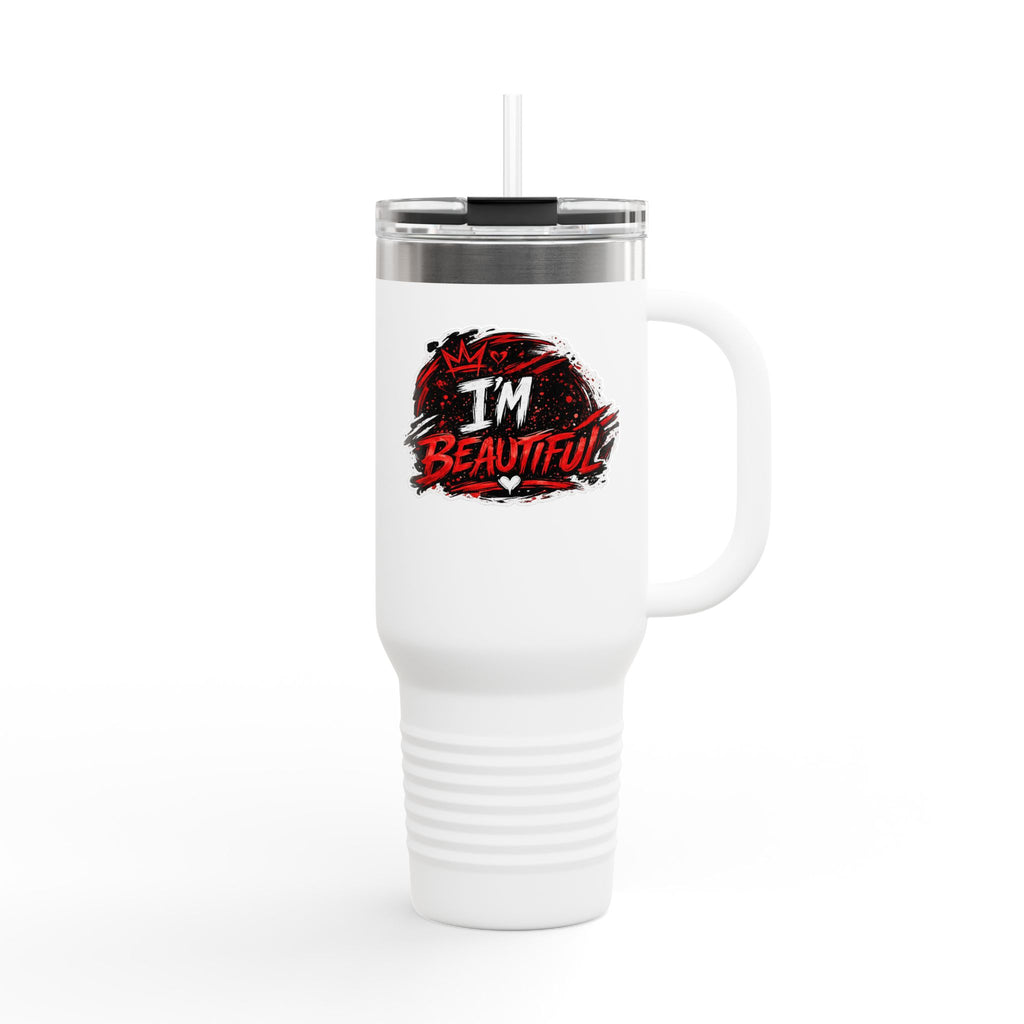 40oz Insulated Travel Mug – “I’m Beautiful” Graphic Thermal Tumbler
