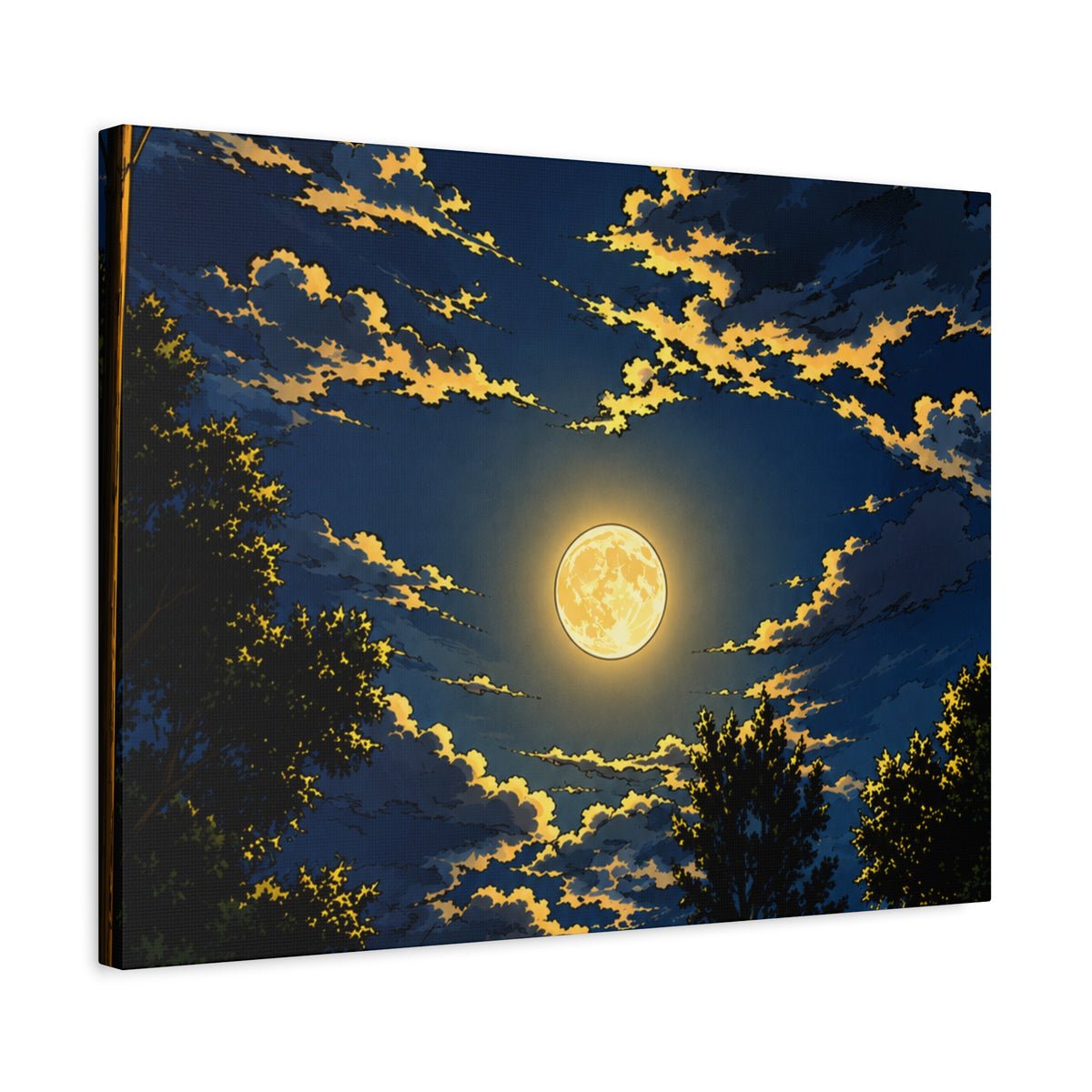 Moonlit Night Canvas Wall Art — Full Moon Sky Matte Stretched Print