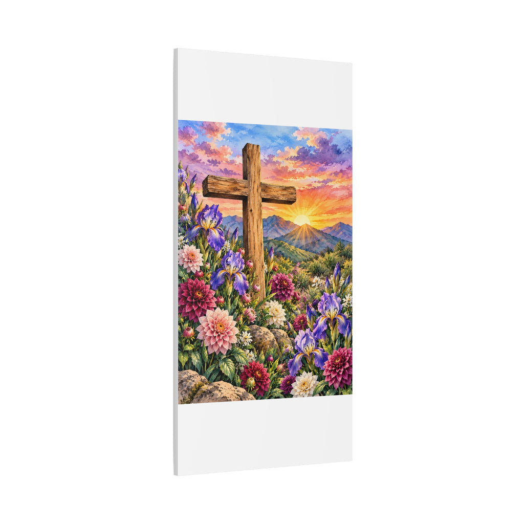 Sunrise Cross Canvas Wall Art — Floral Christian Decor
