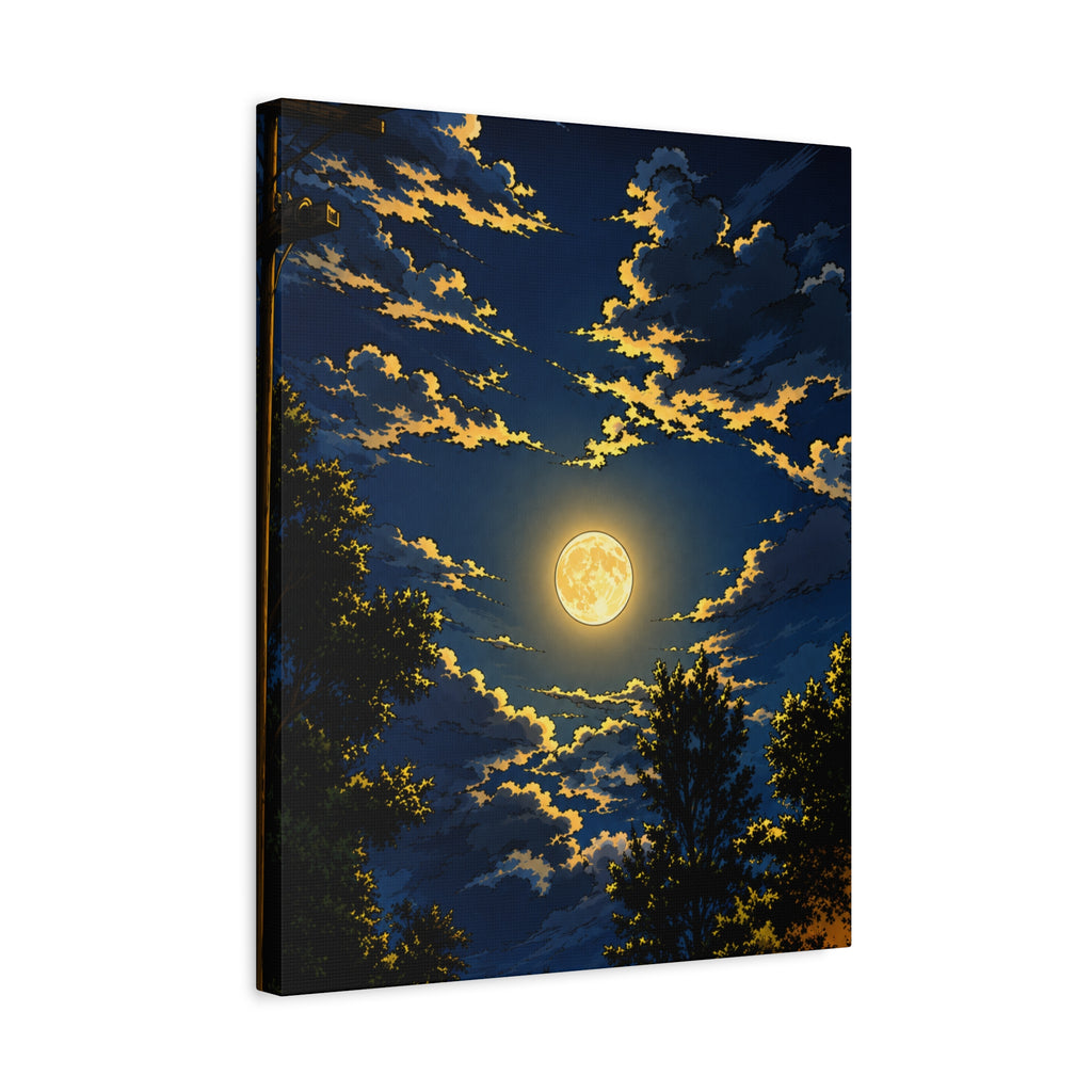Moonlit Night Canvas Wall Art — Full Moon Sky Matte Stretched Print