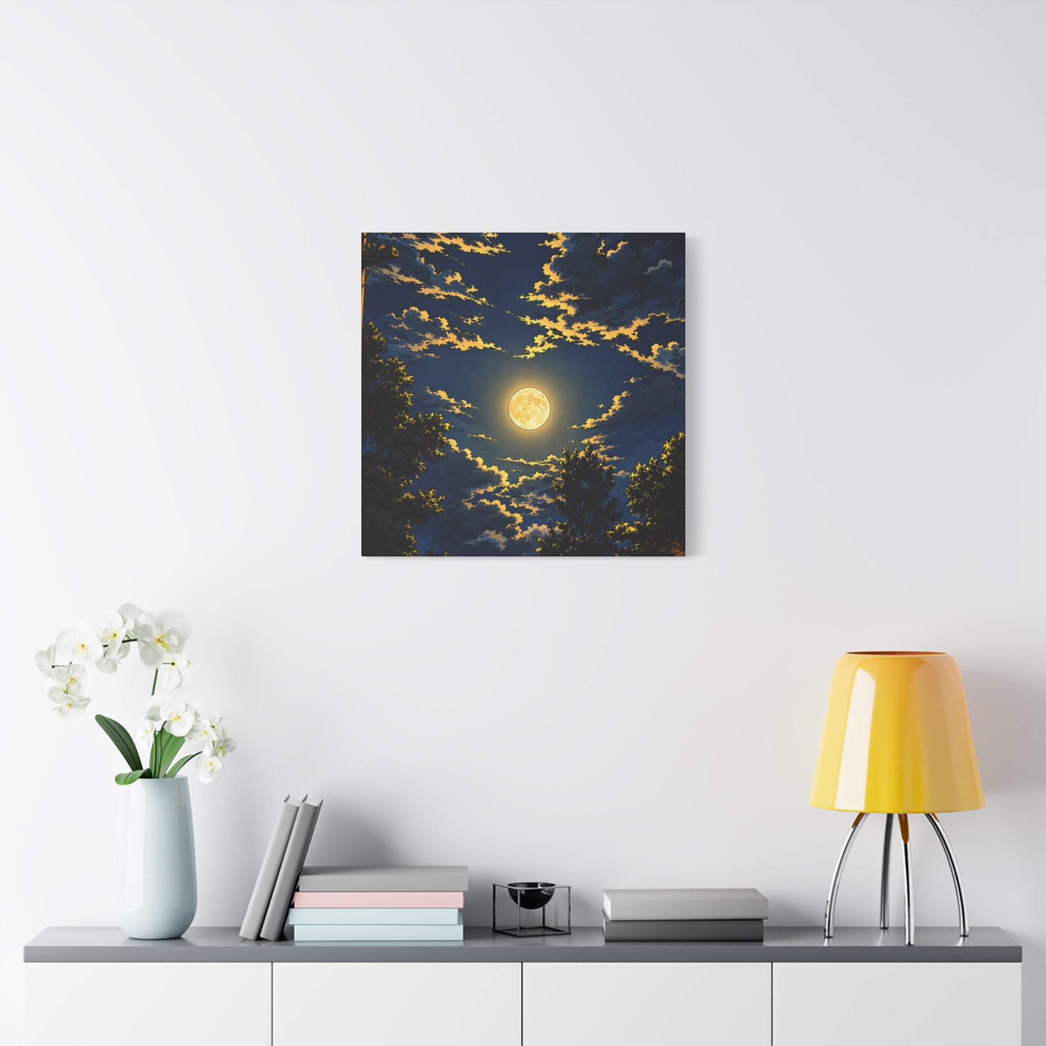 Moonlit Night Canvas Wall Art — Full Moon Sky Matte Stretched Print