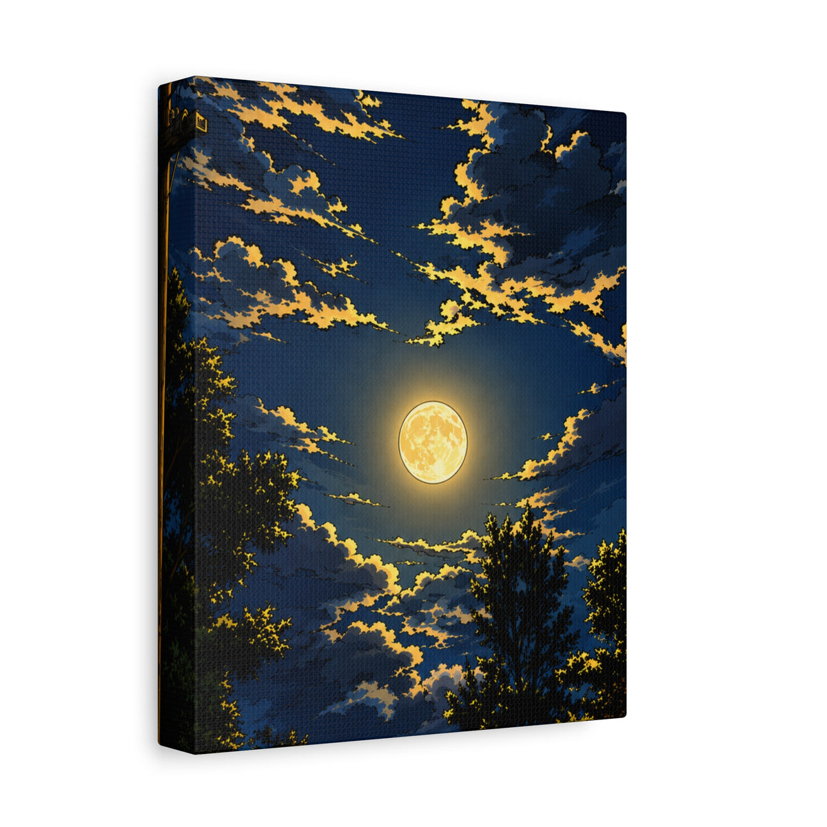 Moonlit Night Canvas Wall Art — Full Moon Sky Matte Stretched Print