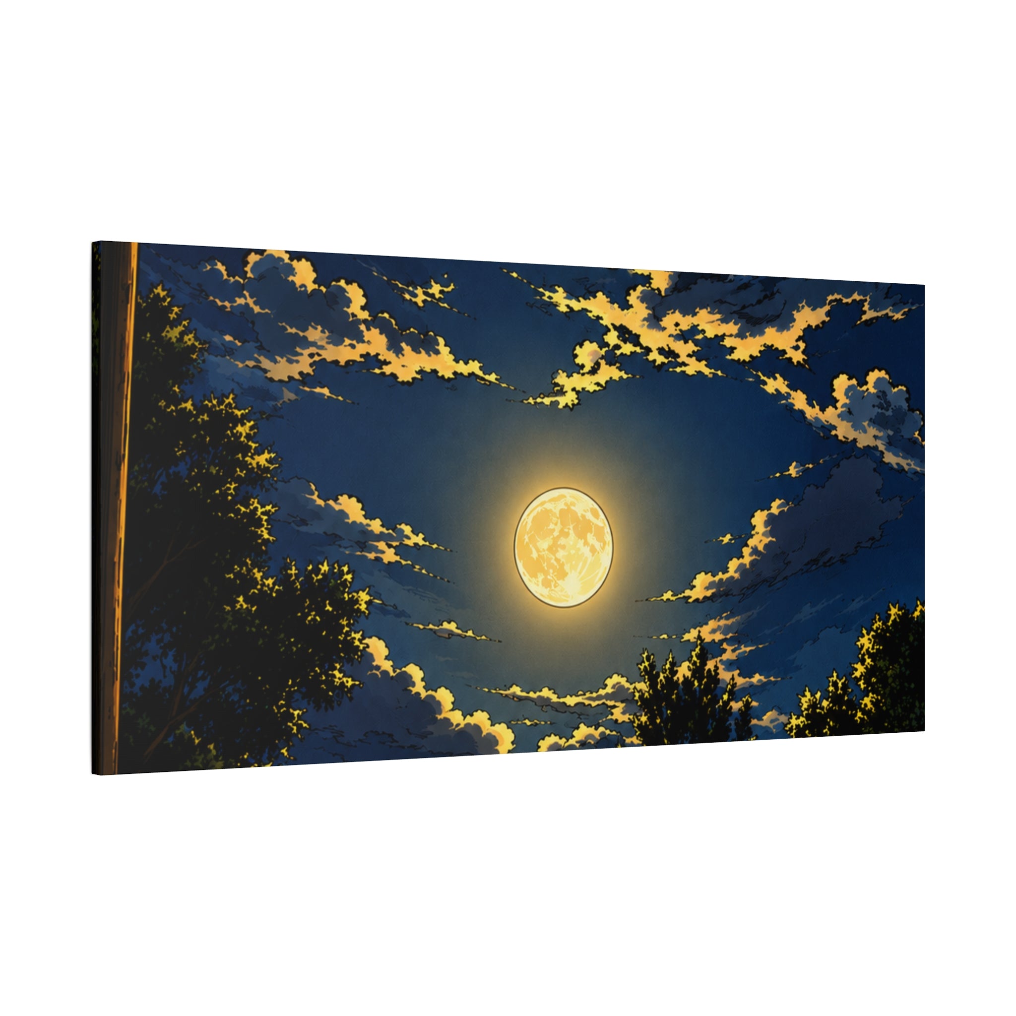 Moonlit Night Canvas Wall Art — Full Moon Sky Matte Stretched Print