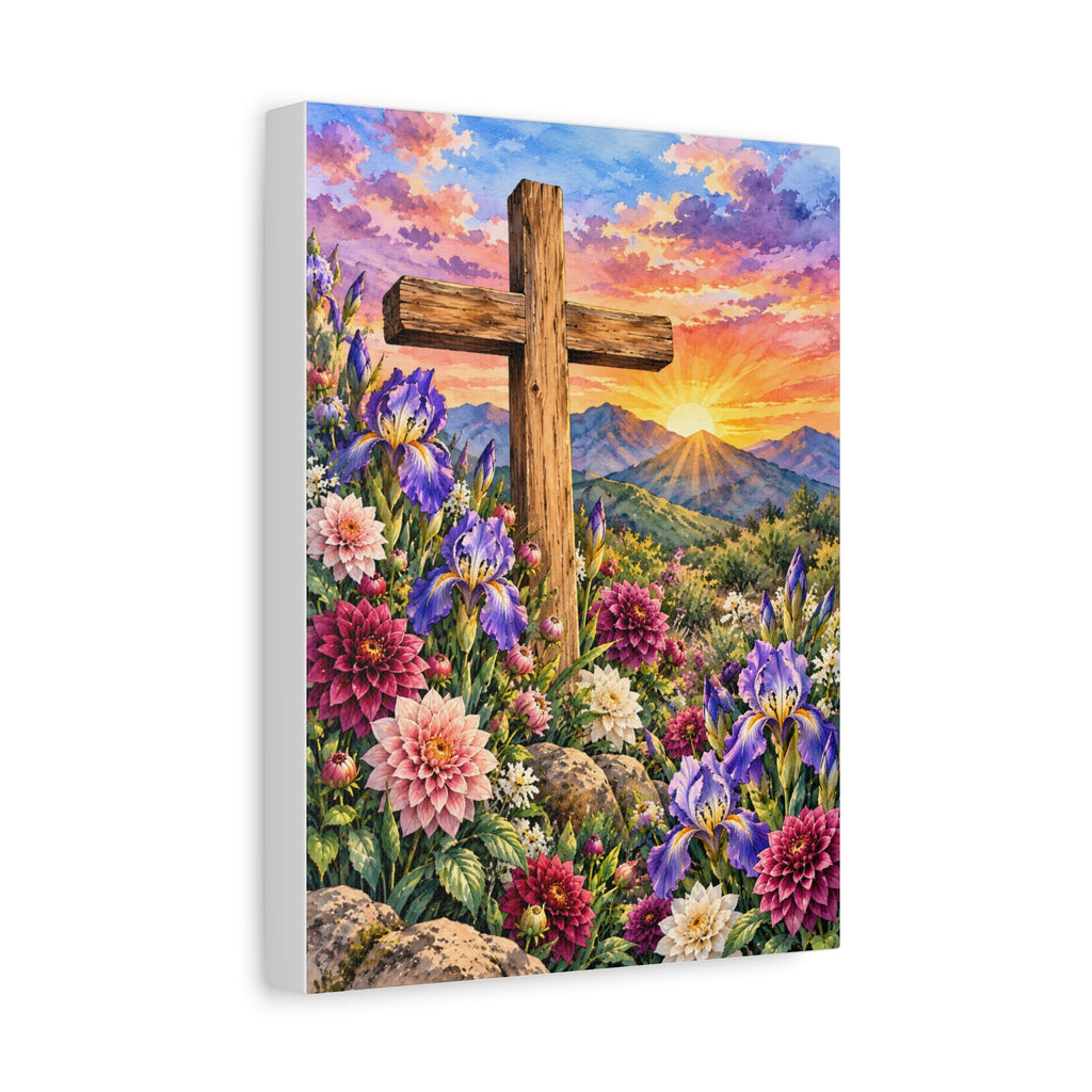Sunrise Cross Canvas Wall Art — Floral Christian Decor