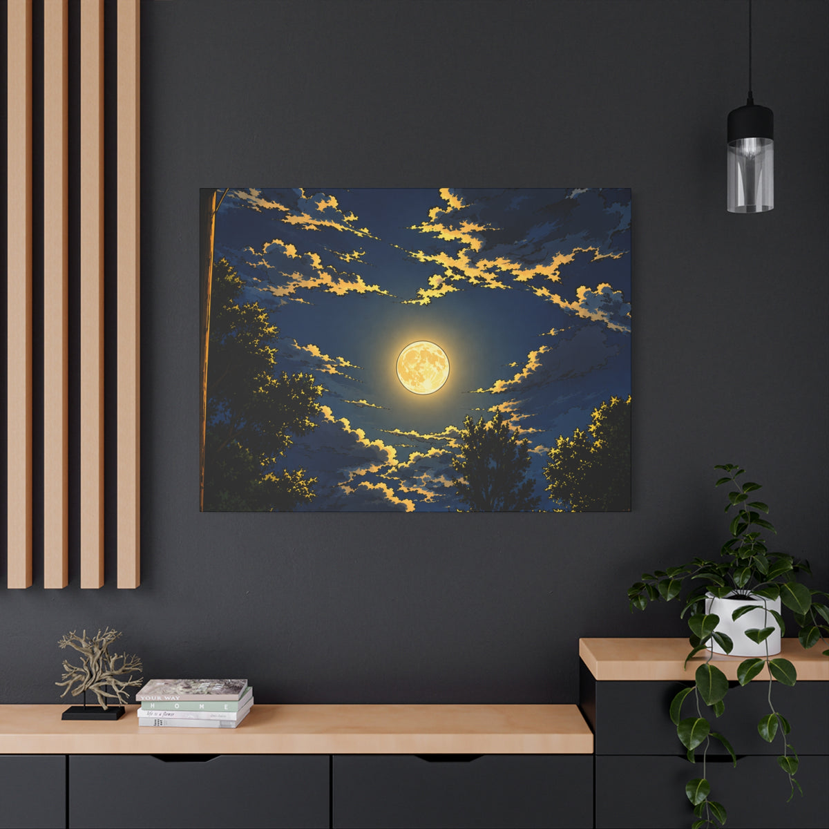 Moonlit Night Canvas Wall Art — Full Moon Sky Matte Stretched Print
