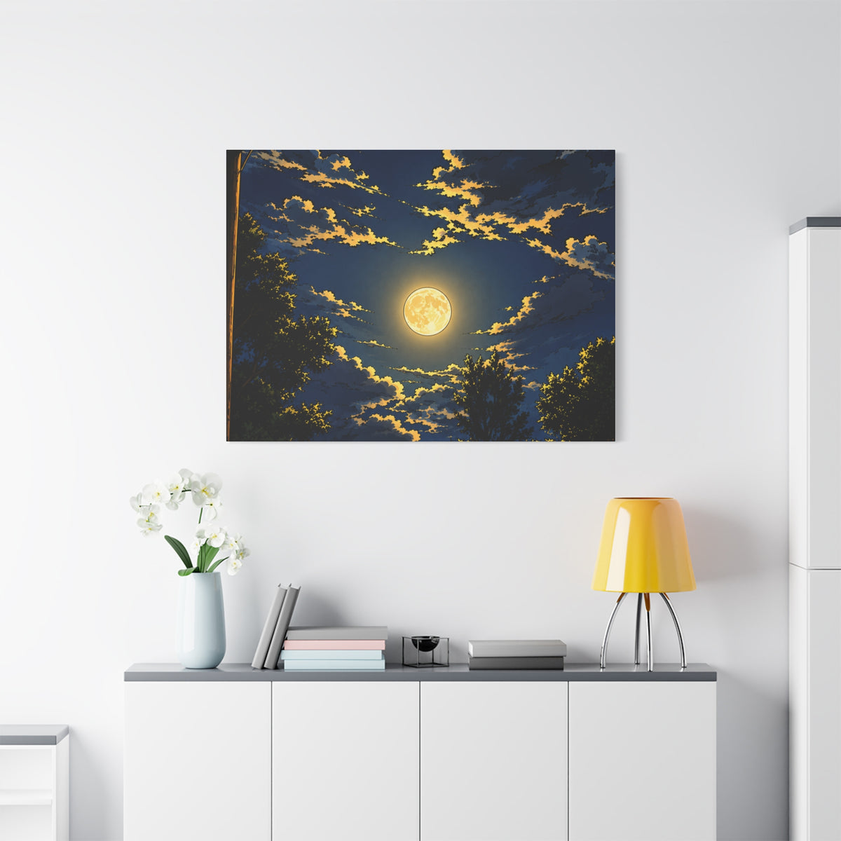 Moonlit Night Canvas Wall Art — Full Moon Sky Matte Stretched Print