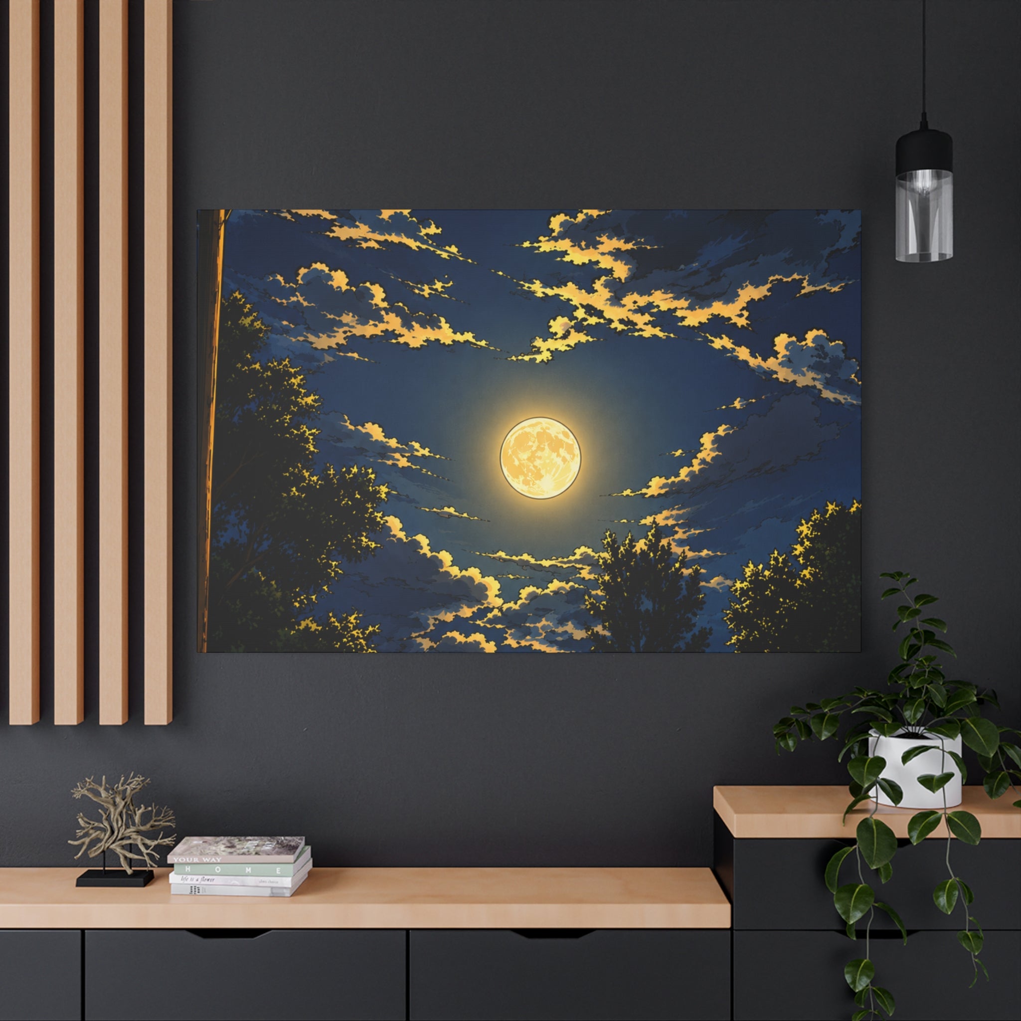Moonlit Night Canvas Wall Art — Full Moon Sky Matte Stretched Print