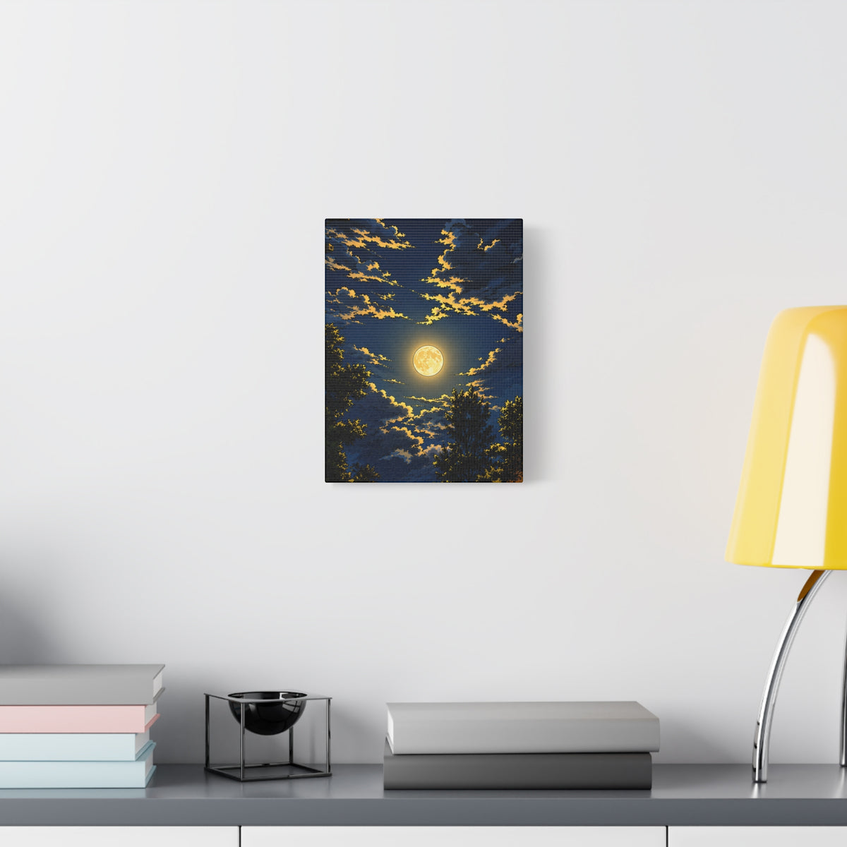 Moonlit Night Canvas Wall Art — Full Moon Sky Matte Stretched Print